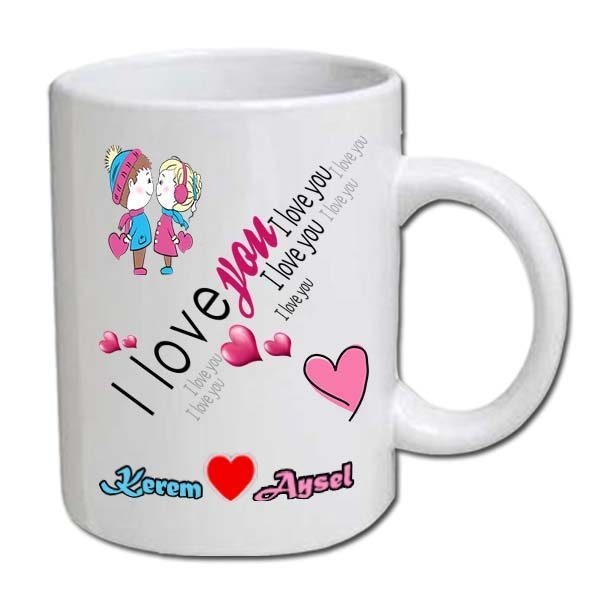 I Love U temalı Sevgili Kupa Bardağı