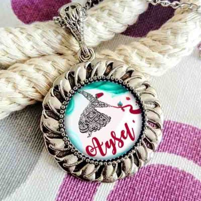 Mevlevi Motifli İsim Baskılı Kişiye Özel Kolye