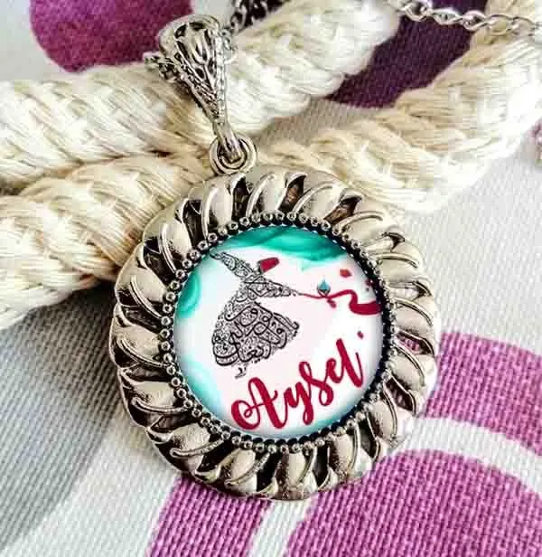 Mevlevi Motifli İsim Baskılı Kişiye Özel Kolye
