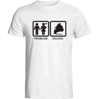 Problem Solved Motosiklet Baskılı Beyaz Erkek T-Shirt