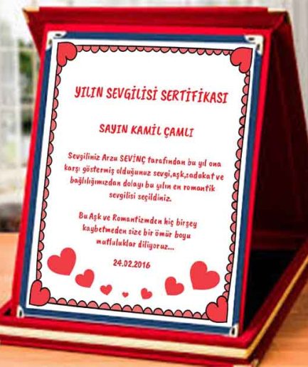 Yılın Sevgilisi Sertifikası Plaketi