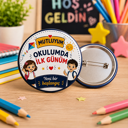 Mutluyum Okulumda İlk Günüm 44 mm Metal Yaka Rozeti
