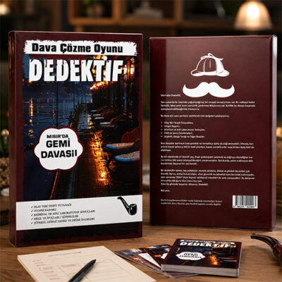 Mısır'da Gemi Davası dedektif dava çözme oyununun ön ve arka kutu tasarımı