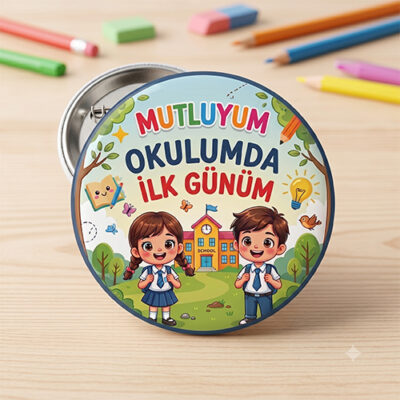 Mutluyum Okulumda İlk Günüm 44 mm Metal Yaka Rozeti