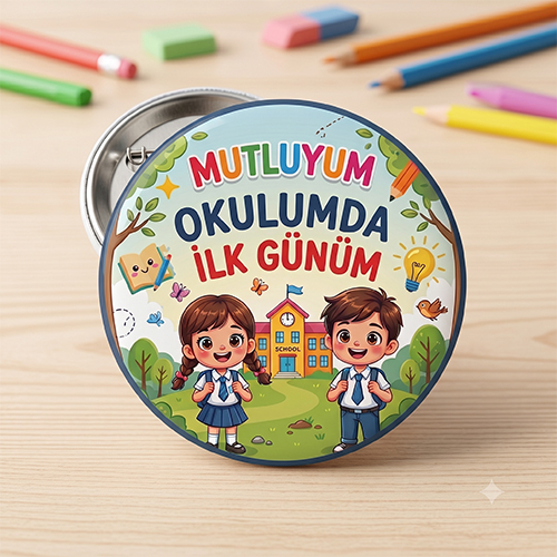 Mutluyum Okulumda İlk Günüm 44 mm Metal Yaka Rozeti